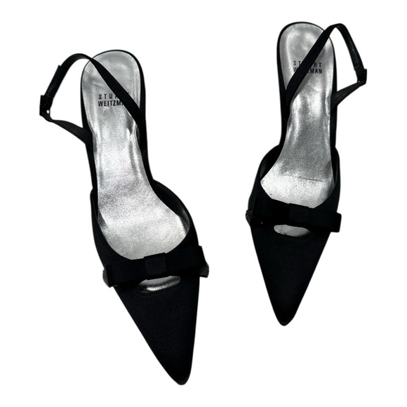 STUART WEITZMAN BLACK SATIN EVENING DRESS BOW SLINGBACK shoes size 8 N - Picture 4 of 15